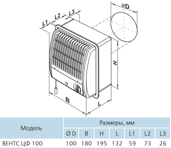 Центробежный вентилятор Vents ЦФ 100 ТН Турбо - фото 2