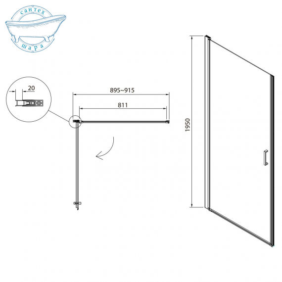 Дверь в нишу Eger 90 см (Профиль - хром, стекло - прозрачное) 599-156 - фото 2
