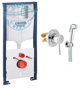 Инсталляция для унитаза Grohe Solido 4 в 1 39930000 + Гигиенический душ Grohe BauClassic & Vitalio trigger spray bundle хром UA202606QF